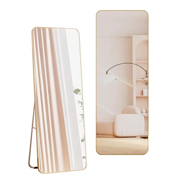 ESPELHO DE CHAO RETANGULAR DOURADO ALUMINIO E VIDRO 147X37X1,3CM R.02543