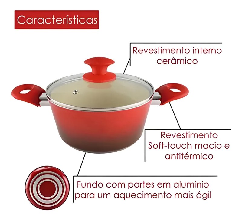 CACAROLA PANELA VERMELHA CERAMIC 22CM 4,5MM CLASS 1092 R.00003