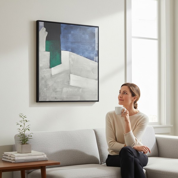 QUADRO DECORATIVO CANVAS TOQUE DE PINTURA C/ MOLDURA (VERDE BRANCO) 80X80X3,5cm FLORARTE R.00664