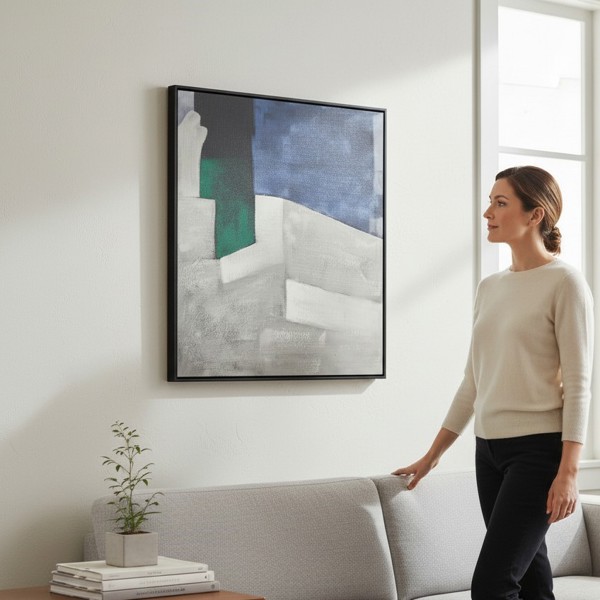 QUADRO DECORATIVO CANVAS TOQUE DE PINTURA C/ MOLDURA (VERDE BRANCO) 80X80X3,5cm FLORARTE R.00664