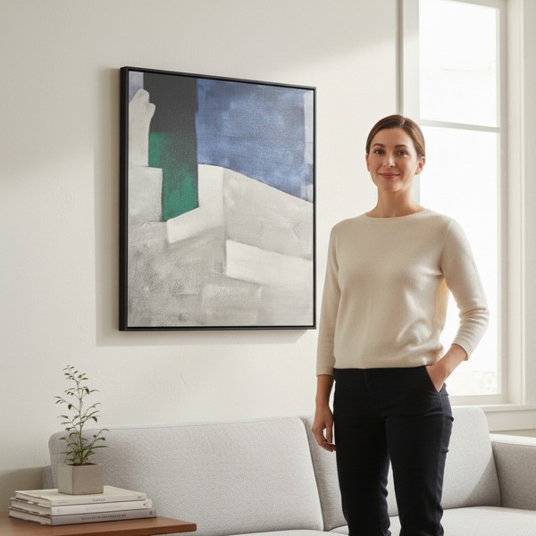 QUADRO DECORATIVO CANVAS TOQUE DE PINTURA C/ MOLDURA (VERDE BRANCO) 80X80X3,5cm FLORARTE R.00664