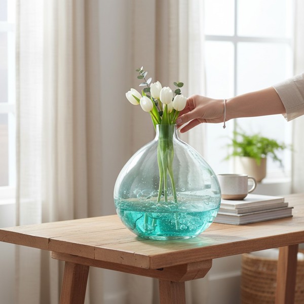 VASO EM VIDRO 27X25X8,5CM (AXLXP) VERDE BOLHAS MART 17296 REF.00047