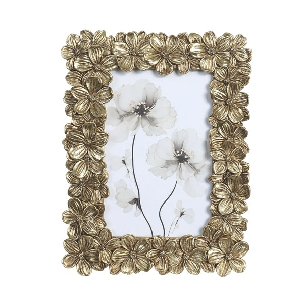 PORTA RETRATO POLIRESINA 13X18CM FLOWERS DOURADO 23,2X18,4X1,8CM FLORARTE R.02824
