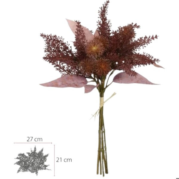 FLOR BUQUE MAMONA RAMALHETE C/FITA X6 MARSALA OUTONO 38CM R.01548