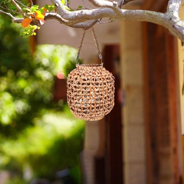 LANTERNA DECOR RATTAN COM COPO DE VIDRO NATURAL 30CM 26D FLORARTE R.02862