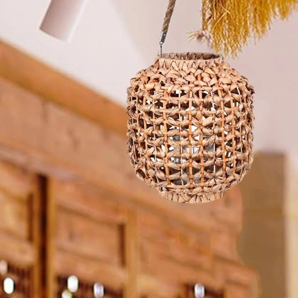 LANTERNA DECOR RATTAN COM COPO DE VIDRO NATURAL 30CM 26D FLORARTE R.02862