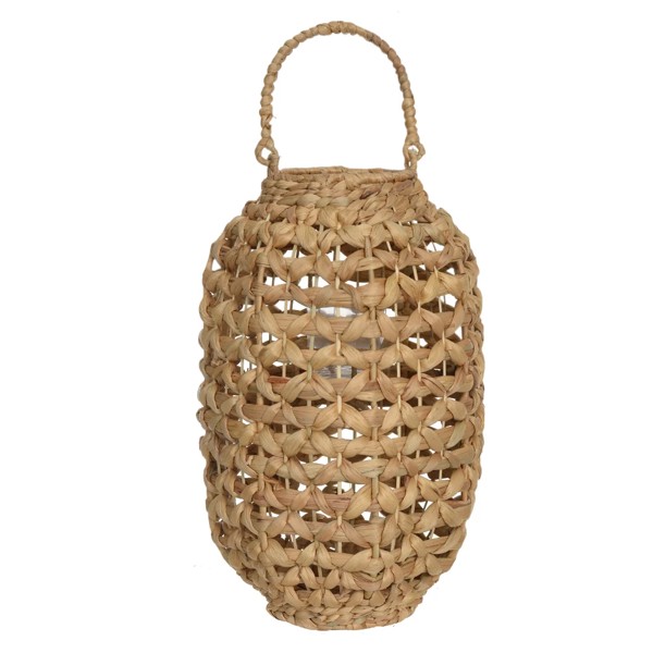 LANTERNA DECOR RATTAN COM COPO DE VIDRO NATURAL 40CM 25D FLORARTE R.02814