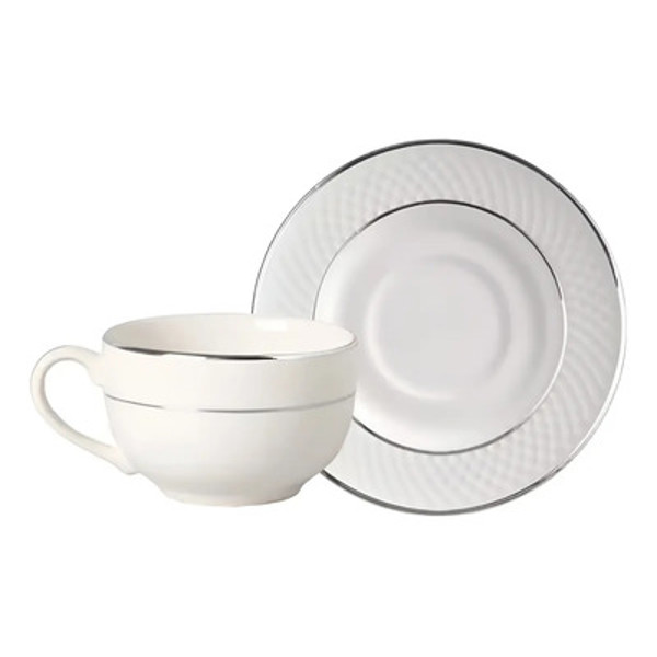 CONJUNTO 4 XICARAS DE CHA TRADICIONAL FILETADA COM PIRES DE PORCELANA BRANCO E DETALHES PRATA PLUS ALLEANZA R.03027
