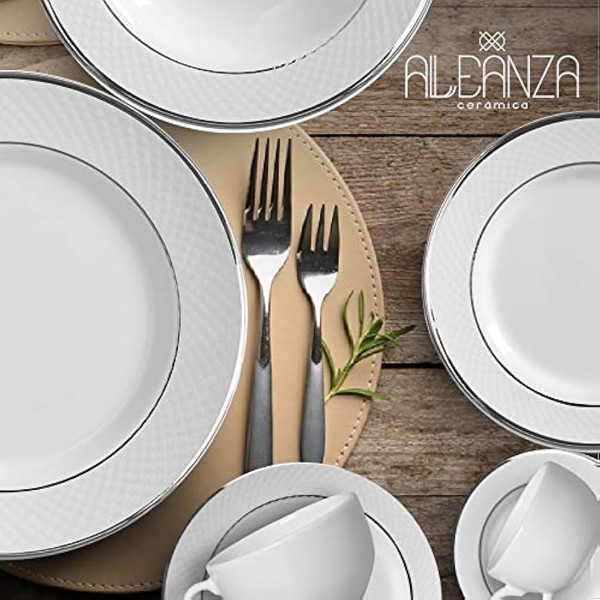 CONJUNTO 4 XICARAS DE CHA TRADICIONAL FILETADA COM PIRES DE PORCELANA BRANCO E DETALHES PRATA PLUS ALLEANZA R.03027