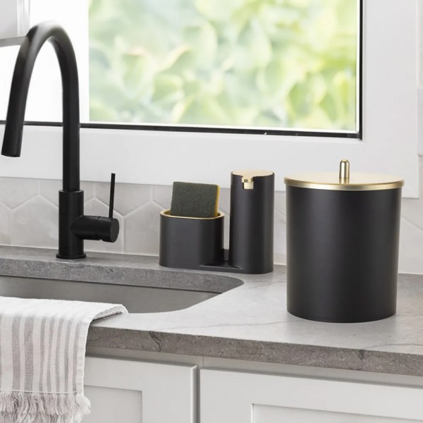 LIXEIRA PRETA PARA BANHEIRO ESCRITORIO LAVABOS COZINHA EM ACO ESCOVADO PREMIUM COM TAMPA 5 LITROS ARTHI R.03087