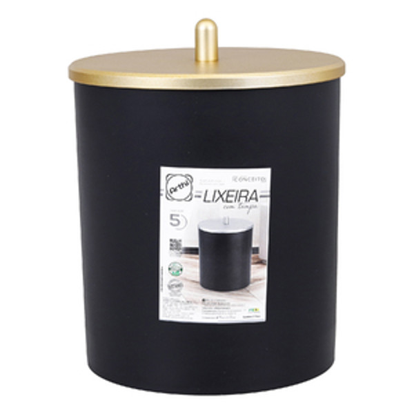 LIXEIRA PRETA PARA BANHEIRO ESCRITORIO LAVABOS COZINHA EM ACO ESCOVADO PREMIUM COM TAMPA 5 LITROS ARTHI R.03087