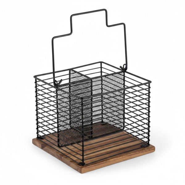 PORTA TALHER ACACIA WOOD IRON 18,5X18,5X15CM R.03077