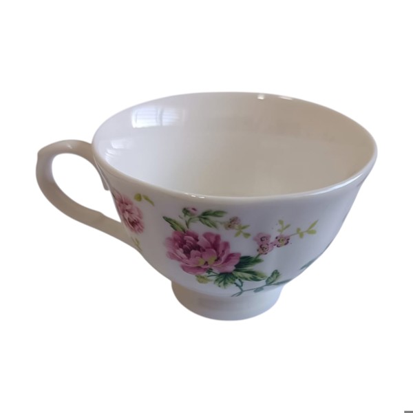 JOGO 6 XICARAS E PIRES CAFE FLORES PORCELANA 120ML FLORAL ROSA R.03124