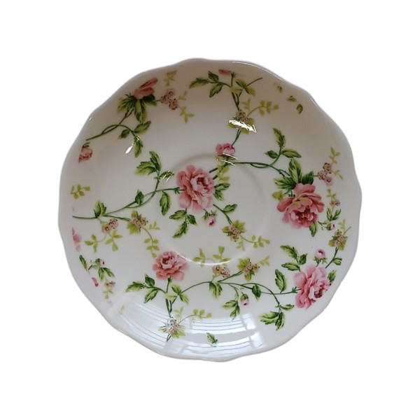 JOGO 6 XICARAS E PIRES CAFE FLORES PORCELANA 120ML FLORAL ROSA R.03124