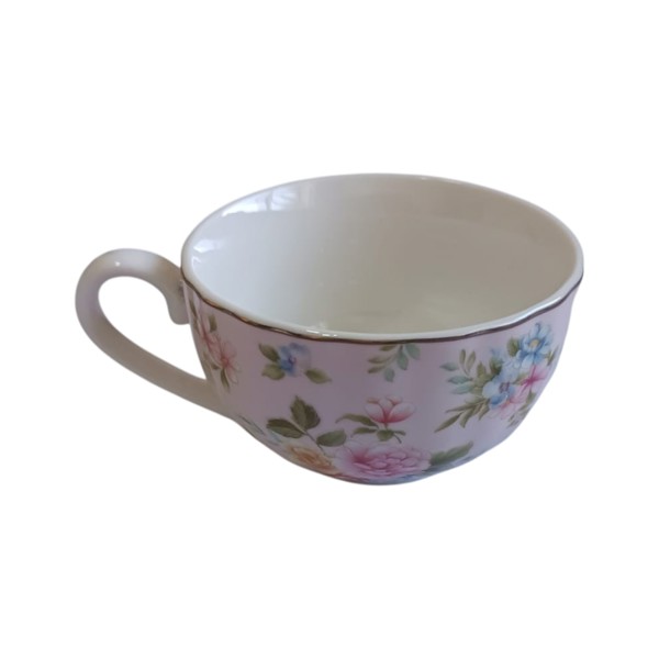 JOGO 6 XICARAS E PIRES CAFE FLORAL ROSA PORCELANA 120ML R.03134