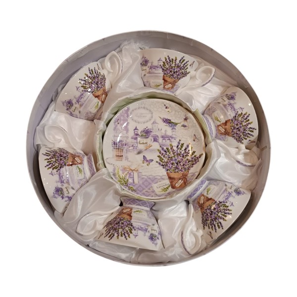 JOGO 6 XICARAS E PIRES DE CHA LAVANDA II PORCELANA 220ML R.03101