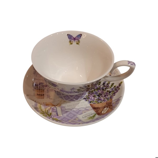 JOGO 6 XICARAS E PIRES DE CHA LAVANDA II PORCELANA 220ML R.03101