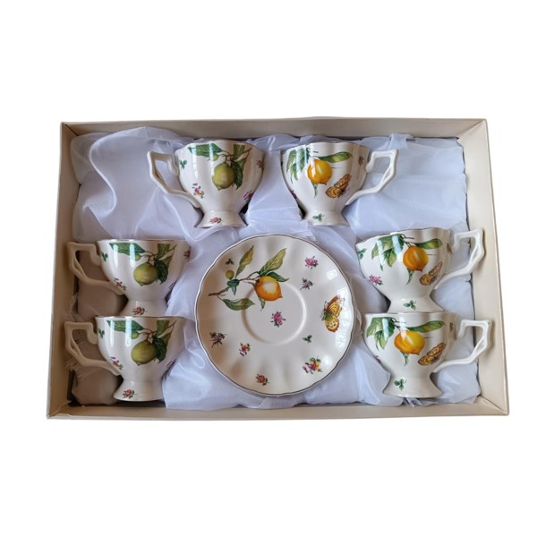 CONJUNTO COM SEIS XICARAS E SEIS PIRES DE CHA LIMAO SICILIANO R.03119
