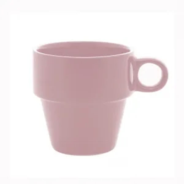 CONJUNTO 6 XICARAS DE CHA EMPILHAVEL ROSA DE CERAMICA 210ML LYOR R.03168