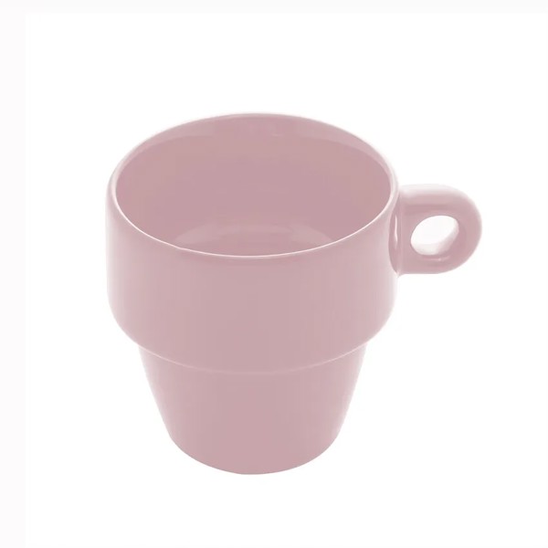 CONJUNTO 6 XICARAS DE CHA EMPILHAVEL ROSA DE CERAMICA 210ML LYOR R.03168
