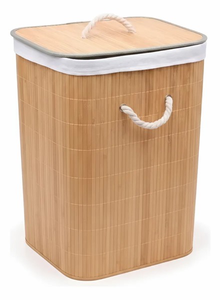 CESTO ORGANIZADOR BAMBU COM TAMPA 40LX30PX50A CM MIMO STYLE CESTO PARA ROUPA SUJA BANHEIRO LAVANDERIA PORTA OBJETOS INFANTIL RETANGULAR ECOLOGICO BEGE CLARO COM FORRO REMOVIVEL ALCAS LATERAIS R.03078