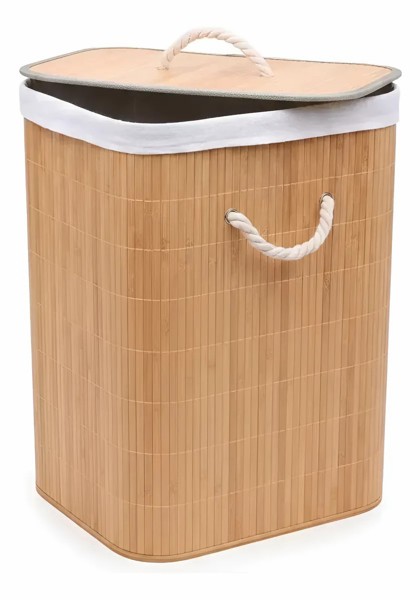 CESTO ORGANIZADOR BAMBU COM TAMPA 40LX30PX50A CM MIMO STYLE CESTO PARA ROUPA SUJA BANHEIRO LAVANDERIA PORTA OBJETOS INFANTIL RETANGULAR ECOLOGICO BEGE CLARO COM FORRO REMOVIVEL ALCAS LATERAIS R.03078