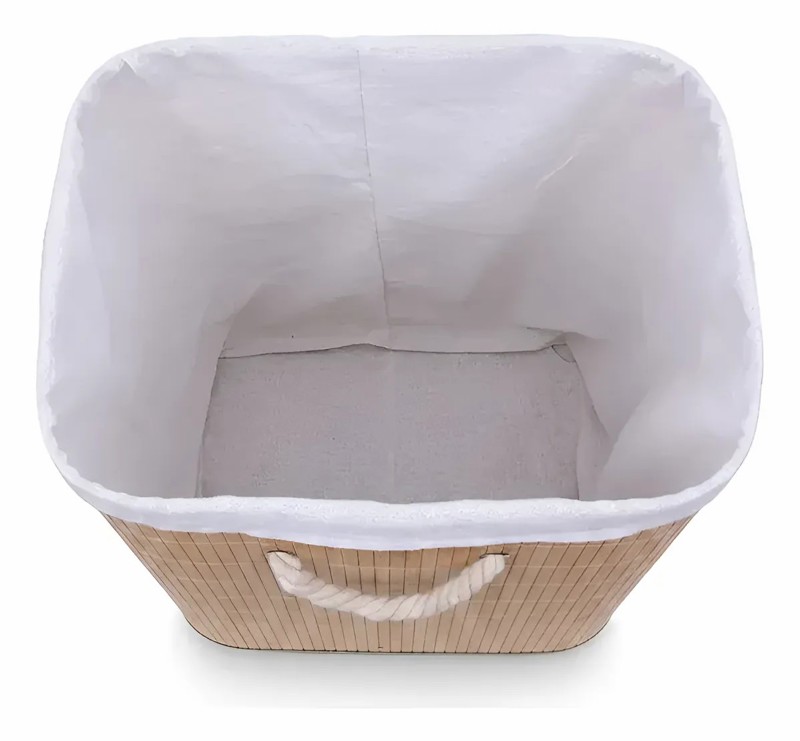 CESTO ORGANIZADOR BAMBU COM TAMPA 40LX30PX50A CM MIMO STYLE CESTO PARA ROUPA SUJA BANHEIRO LAVANDERIA PORTA OBJETOS INFANTIL RETANGULAR ECOLOGICO BEGE CLARO COM FORRO REMOVIVEL ALCAS LATERAIS R.03078
