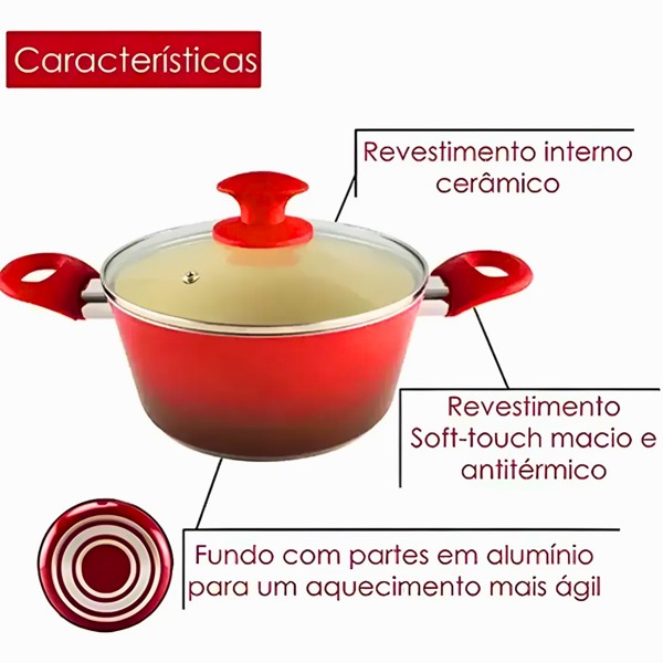 PANELA CACAROLA CERAMICA 24CM ESPESSA 4,5MM CABO SOFT TOUCH R.00002