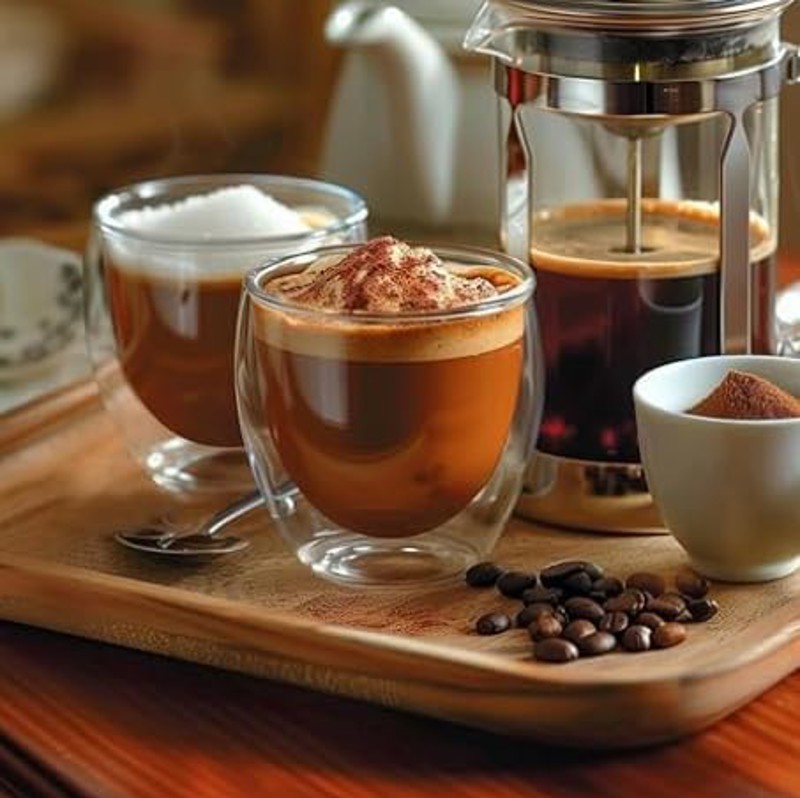 CONJUNTO COPOS VIDRO BORO 90ML 6,5X7CM CAFE PAREDE DUPLA COM 2 PCS TRANSPARENTE FLORARTE R.03290