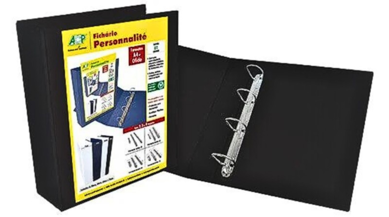FICHARIO PRETO 40 MM COM 4 ARGOLAS 3344 PERSONNALITE PAST0918