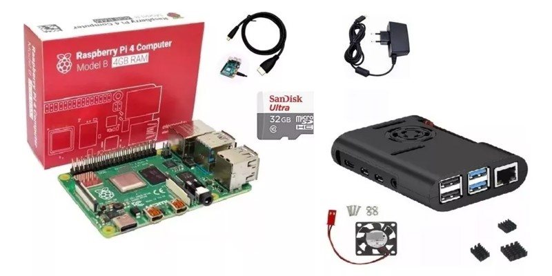 Servidor Raspberry Pi4 Modelo B Case Fonte Sd 32gb Hdmi Dissípadores KIT