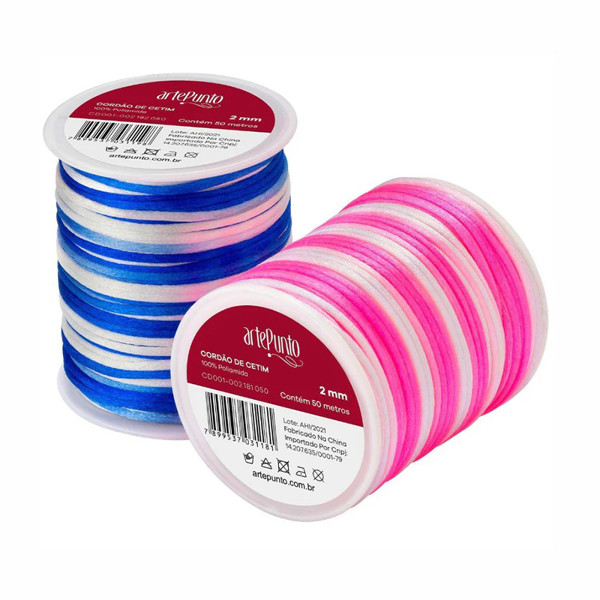 Cordão de Cetim 1mm - Multicores - Rolo 50m