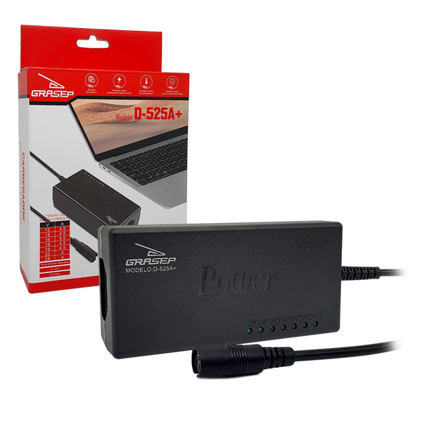 FONTE DE NOTEBOOK UNIVERSAL REGULADA 12~24V 10 PLUGUES BIVOLT GRASEP 525A+