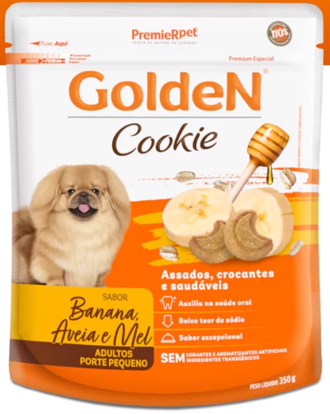 COOKIE GOLDEN ADULTO PP BANANA, AVEIA E MEL 350 GR
