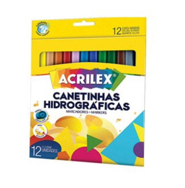 CANETINHA HIDROGRAFICA 12 CORES ACRILEX