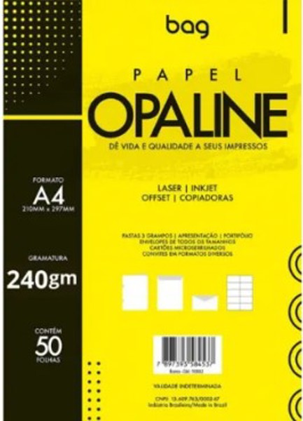 PAPEL A4 180G OPALINE BRANCO 50F BAAG