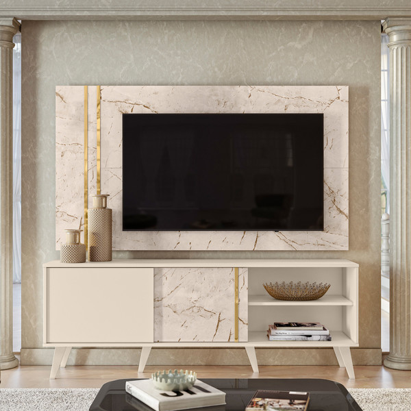RACK E PAINEL CRONOS CALACATA/OFF WHITE