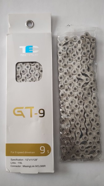 Corrente Bicicleta Bike 9v Fina 116 Elos Index c/Powerlink GT-9 TEC