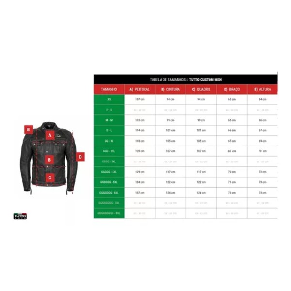 Jaqueta Tutto Masculina Couro Preto 5XL
