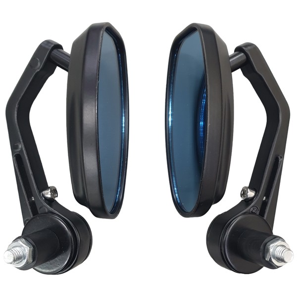 Espelho Retrovisor Ponta Guidão Convexo Oval 17-19mm Veloce 11502 Lente Azul