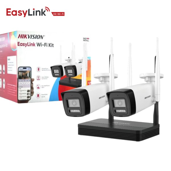 KIT CFTV NVS 2 CAMERAS BULLET 2MP WIFI COM AUDIO HIKVISION NKS422W0H EASYLINK R.30629 - D