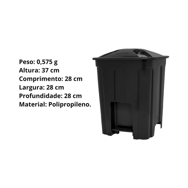 LIXEIRA COM PEDAL 12 LITROS ECO PRETA JAGUAR R.31176