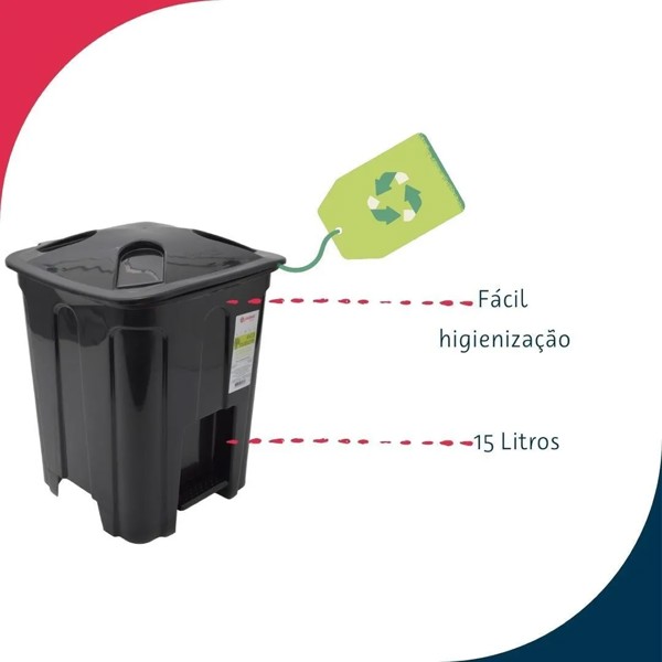 LIXEIRA COM PEDAL 12 LITROS ECO PRETA JAGUAR R.31176