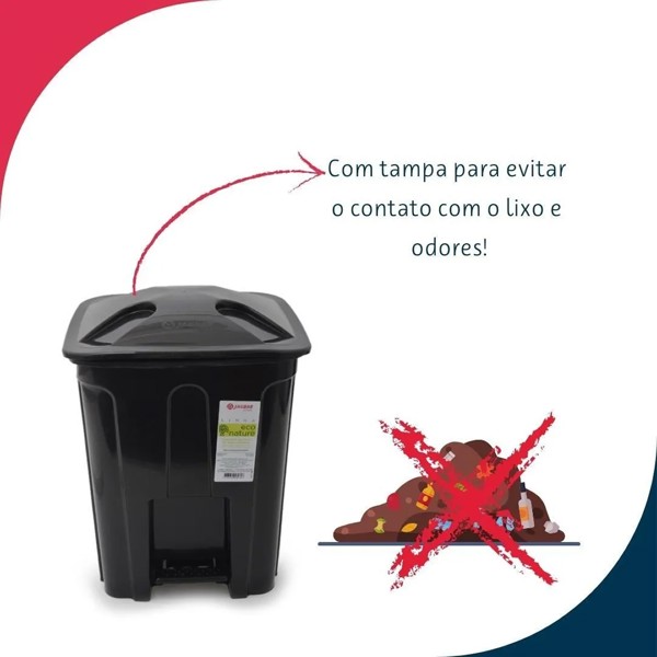 LIXEIRA COM PEDAL 12 LITROS ECO PRETA JAGUAR R.31176