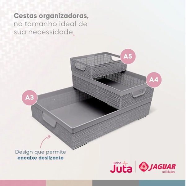 CESTA ORGANIZADORA DE JUTA A4 5.2 LITROS CINZA JAGUAR R.31200
