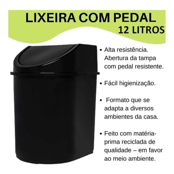 LIXEIRA BASCULANTE 12 LITROS PRETA JAGUAR R.31154