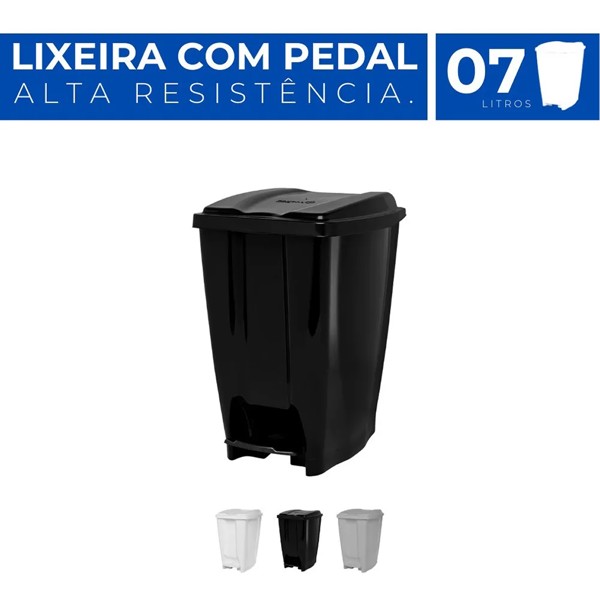 LIXEIRA COM PEDAL 7 LITROS ECO PRETA JAGUAR R.31177