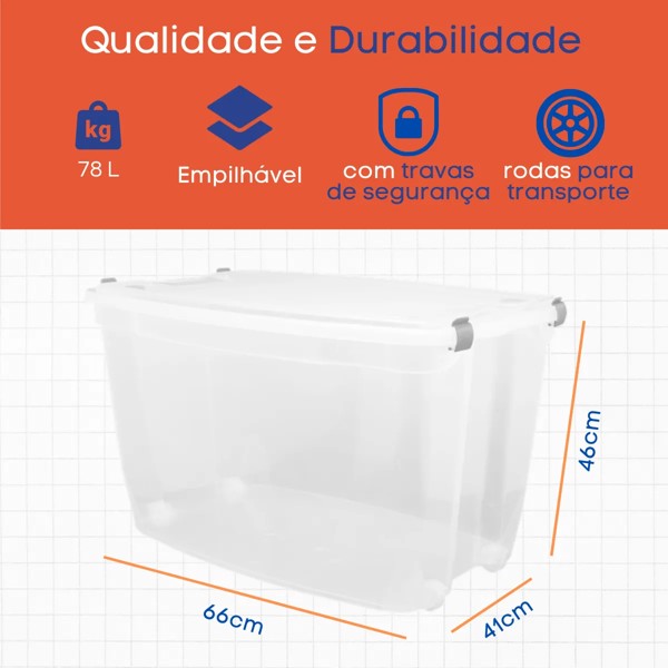CAIXA ORGANIZADORA COM TRAVA E RODINHA MULTIUSO 78 LITROS JAGUAR R.31166