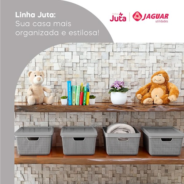 KIT 5 CAIXAS ORGANIZADORAS DE JUTA 1.8L 5L 15L ROSE JAGUAR R.31214