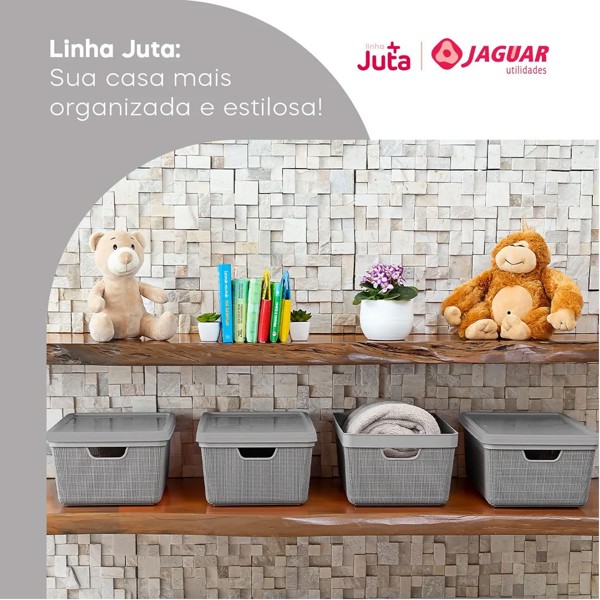 KIT 5 CAIXAS ORGANIZADORAS DE JUTA 1.8L 5L 15L ROSE JAGUAR R.31214